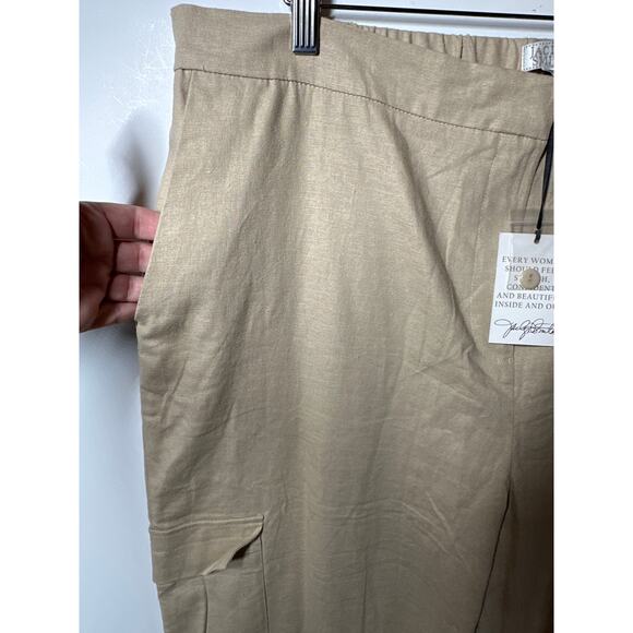 Jaclyn Smith Stretch Linen Blend Wide Leg Cargo Trouser Pants Tan Neutral Sz 1X - Picture 12 of 12